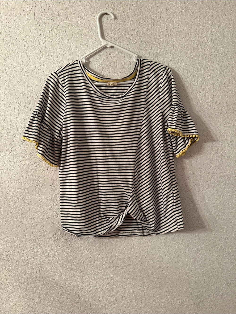 Hem & Thread Black & White Striped Short Sleeve Tee with Yellow Trim